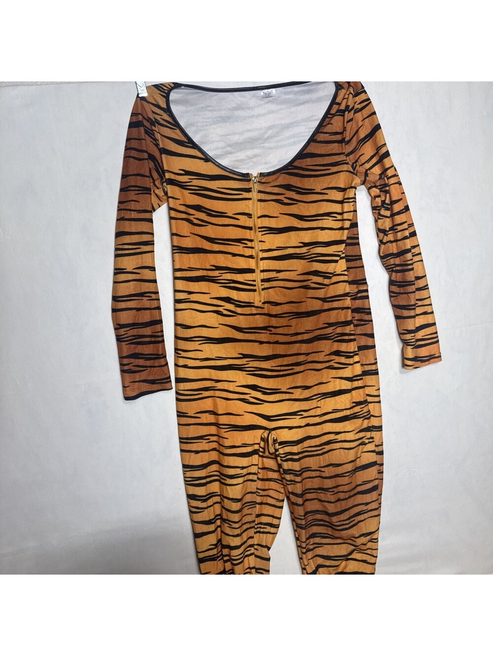 Spirit Halloween Women's Tiger Stripe Jumpsuit Bodysuit Costume Tail Size M